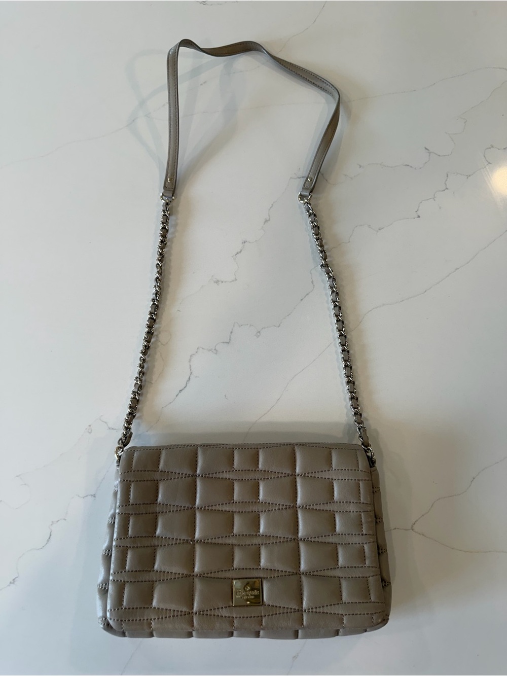 kate spade taupe quilted crossbody with chain strap